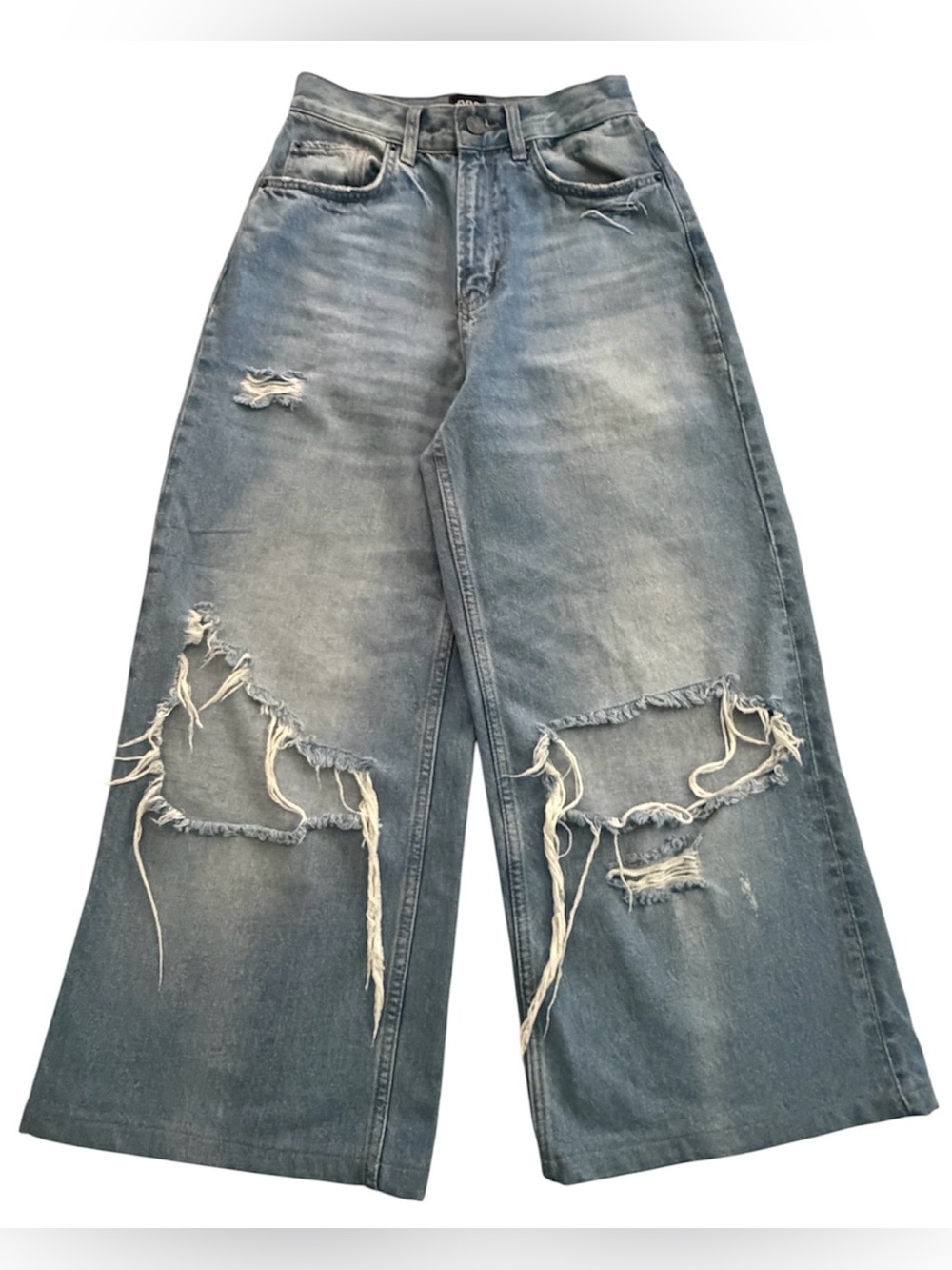 BDG Light Blue Distressed Skater Baggy Wide-Leg Cotton Denim Jeans, Size 25
